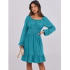 image:imageANRABESS Womens Dress Long Lantern Sleeve Square Neck Elastic Waist Ruffle Flowy Swing ALine Short Dresses 2026 Fall FashionLake