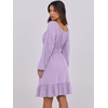 image:imageANRABESS Womens Dress Long Lantern Sleeve Square Neck Elastic Waist Ruffle Flowy Swing ALine Short Dresses 2026 Fall FashionLight Purple
