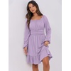 image:imageANRABESS Womens Dress Long Lantern Sleeve Square Neck Elastic Waist Ruffle Flowy Swing ALine Short Dresses 2026 Fall FashionLight Purple