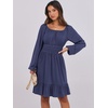 image:imageANRABESS Womens Dress Long Lantern Sleeve Square Neck Elastic Waist Ruffle Flowy Swing ALine Short Dresses 2026 Fall FashionNavy Blue