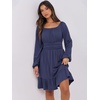 image:imageANRABESS Womens Dress Long Lantern Sleeve Square Neck Elastic Waist Ruffle Flowy Swing ALine Short Dresses 2026 Fall FashionNavy Blue