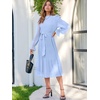 image:imageANRABESS Womens Floral Chiffon Midi Dress Puff Long Sleeve Mock Neck Summer Wedding Guest Party Dresses Fall 2026 OutfitsBlue