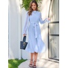 image:imageANRABESS Womens Floral Chiffon Midi Dress Puff Long Sleeve Mock Neck Summer Wedding Guest Party Dresses Fall 2026 OutfitsBlue