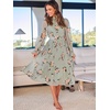 image:imageANRABESS Womens Floral Chiffon Midi Dress Puff Long Sleeve Mock Neck Summer Wedding Guest Party Dresses Fall 2026 OutfitsFloral Green