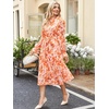 image:imageANRABESS Womens Floral Chiffon Midi Dress Puff Long Sleeve Mock Neck Summer Wedding Guest Party Dresses Fall 2026 OutfitsFloral Orange