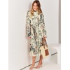 image:imageANRABESS Womens Floral Chiffon Midi Dress Puff Long Sleeve Mock Neck Summer Wedding Guest Party Dresses Fall 2026 OutfitsLeaf Apricot