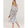 image:imageANRABESS Womens Floral Chiffon Midi Dress Puff Long Sleeve Mock Neck Summer Wedding Guest Party Dresses Fall 2026 OutfitsLeaf White
