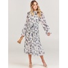 image:imageANRABESS Womens Floral Chiffon Midi Dress Puff Long Sleeve Mock Neck Summer Wedding Guest Party Dresses Fall 2026 OutfitsLeaf White