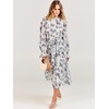 image:imageANRABESS Womens Floral Chiffon Midi Dress Puff Long Sleeve Mock Neck Summer Wedding Guest Party Dresses Fall 2026 OutfitsLeaf White