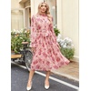 image:imageANRABESS Womens Floral Chiffon Midi Dress Puff Long Sleeve Mock Neck Summer Wedding Guest Party Dresses Fall 2026 OutfitsPink Red Rose