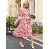 image:imageANRABESS Womens Floral Chiffon Midi Dress Puff Long Sleeve Mock Neck Summer Wedding Guest Party Dresses Fall 2026 OutfitsPink Red Rose