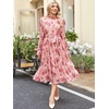 image:imageANRABESS Womens Floral Chiffon Midi Dress Puff Long Sleeve Mock Neck Summer Wedding Guest Party Dresses Fall 2026 OutfitsPink Red Rose
