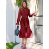 image:imageANRABESS Womens Floral Chiffon Midi Dress Puff Long Sleeve Mock Neck Summer Wedding Guest Party Dresses Fall 2026 OutfitsRed