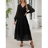 image:imageANRABESS Womens Floral Long Sleeve Maxi Dress V Neck Chiffon Flowy Boho ALine 2026 Spring Wedding Guest Party Wrap DressesBlack