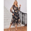 image:imageANRABESS Womens Floral Long Sleeve Maxi Dress V Neck Chiffon Flowy Boho ALine 2026 Spring Wedding Guest Party Wrap DressesBlack Floral Yellow