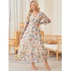 image:imageANRABESS Womens Floral Long Sleeve Maxi Dress V Neck Chiffon Flowy Boho ALine 2026 Spring Wedding Guest Party Wrap DressesFloral Beige
