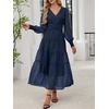 image:imageANRABESS Womens Floral Long Sleeve Maxi Dress V Neck Chiffon Flowy Boho ALine 2026 Spring Wedding Guest Party Wrap DressesNavy Blue