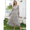 image:imageANRABESS Womens Floral Long Sleeve Maxi Dress V Neck Chiffon Flowy Boho ALine 2026 Spring Wedding Guest Party Wrap DressesWhite Dot