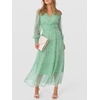 image:imageANRABESS Womens Floral Long Sleeve Maxi Dress V Neck Chiffon Flowy Boho ALine 2026 Spring Wedding Guest Party Wrap DressesWhite Dot Green