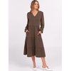 image:imageANRABESS Womens Long Lantern Sleeve Floral Midi Dresses 2026 Fall V Neck Casual Flowy Aline Tiered Boho Vacation DressCoffee