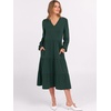 image:imageANRABESS Womens Long Lantern Sleeve Floral Midi Dresses 2026 Fall V Neck Casual Flowy Aline Tiered Boho Vacation DressDark Green