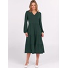 image:imageANRABESS Womens Long Lantern Sleeve Floral Midi Dresses 2026 Fall V Neck Casual Flowy Aline Tiered Boho Vacation DressDark Green