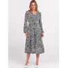 image:imageANRABESS Womens Long Lantern Sleeve Floral Midi Dresses 2026 Fall V Neck Casual Flowy Aline Tiered Boho Vacation DressFloral Black