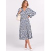 image:imageANRABESS Womens Long Lantern Sleeve Floral Midi Dresses 2026 Fall V Neck Casual Flowy Aline Tiered Boho Vacation DressFloral Blue Yellow