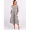 image:imageANRABESS Womens Long Lantern Sleeve Floral Midi Dresses 2026 Fall V Neck Casual Flowy Aline Tiered Boho Vacation DressGrey White Spot Print