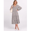 image:imageANRABESS Womens Long Lantern Sleeve Floral Midi Dresses 2026 Fall V Neck Casual Flowy Aline Tiered Boho Vacation DressGrey White Spot Print