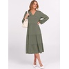 image:imageANRABESS Womens Long Lantern Sleeve Floral Midi Dresses 2026 Fall V Neck Casual Flowy Aline Tiered Boho Vacation DressOlive Green