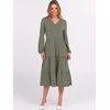 image:imageANRABESS Womens Long Lantern Sleeve Floral Midi Dresses 2026 Fall V Neck Casual Flowy Aline Tiered Boho Vacation DressOlive Green