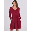 image:imageANRABESS Womens Long Sleeve Dress 2026 Spring Casual V Neck Tiered Flowy Short Dresses Beach Travel Vacation ClothesBurgundy