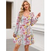 image:imageANRABESS Womens Long Sleeve Dress 2026 Spring Casual V Neck Tiered Flowy Short Dresses Beach Travel Vacation ClothesPrint Floral