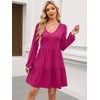 image:imageANRABESS Womens Long Sleeve Dress 2026 Spring Casual V Neck Tiered Flowy Short Dresses Beach Travel Vacation ClothesRose