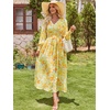 image:imageANRABESS Womens Long Sleeve Floral Maxi Dress Casual V Neck Chiffon Boho Flowy Beach Fall Wedding Guest Party Long DressesFloral Yellow Orange
