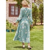 image:imageANRABESS Womens Long Sleeve Floral Maxi Dress Casual V Neck Chiffon Boho Flowy Beach Fall Wedding Guest Party Long DressesGreen White Floral