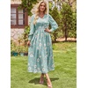 image:imageANRABESS Womens Long Sleeve Floral Maxi Dress Casual V Neck Chiffon Boho Flowy Beach Fall Wedding Guest Party Long DressesGreen White Floral