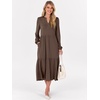 image:imageANRABESS Womens Long Sleeve Maxi Dresses 2026 Spring Casual V Neck Flowy Tiered Boho Modest Vacation Dress with PocketsBrown