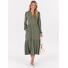 image:imageANRABESS Womens Long Sleeve Maxi Dresses 2026 Spring Casual V Neck Flowy Tiered Boho Modest Vacation Dress with PocketsOlive Green