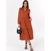 image:imageANRABESS Womens Long Sleeve Maxi Dresses 2026 Spring Casual V Neck Flowy Tiered Boho Modest Vacation Dress with PocketsRust Red