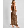 image:imageANRABESS Womens Sexy V Neck Sleeveless Wedding Guest Dresses Spring Mesh Bodycon High Slit Ruffle Hem Cocktail Maxi DressCoffee
