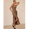 image:imageANRABESS Womens Sexy V Neck Sleeveless Wedding Guest Dresses Spring Mesh Bodycon High Slit Ruffle Hem Cocktail Maxi DressCoffee