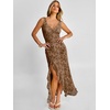 image:imageANRABESS Womens Sexy V Neck Sleeveless Wedding Guest Dresses Spring Mesh Bodycon High Slit Ruffle Hem Cocktail Maxi DressCoffee