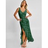 image:imageANRABESS Womens Sexy V Neck Sleeveless Wedding Guest Dresses Spring Mesh Bodycon High Slit Ruffle Hem Cocktail Maxi DressDeep Green