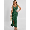 image:imageANRABESS Womens Sexy V Neck Sleeveless Wedding Guest Dresses Spring Mesh Bodycon High Slit Ruffle Hem Cocktail Maxi DressDeep Green