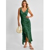 image:imageANRABESS Womens Sexy V Neck Sleeveless Wedding Guest Dresses Spring Mesh Bodycon High Slit Ruffle Hem Cocktail Maxi DressDeep Green