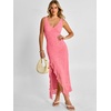 image:imageANRABESS Womens Sexy V Neck Sleeveless Wedding Guest Dresses Spring Mesh Bodycon High Slit Ruffle Hem Cocktail Maxi DressPink