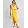 image:imageANRABESS Womens Sexy V Neck Sleeveless Wedding Guest Dresses Spring Mesh Bodycon High Slit Ruffle Hem Cocktail Maxi DressYellow
