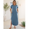 image:imageANRABESS Womens Short Sleeve Spacer Maxi Dress  PocketsSoft Thick Smooth FabricCasual LooseSpring Summer Fall TransitionCrew NeckTravel Vacation Work AllDay WearGrey Blue